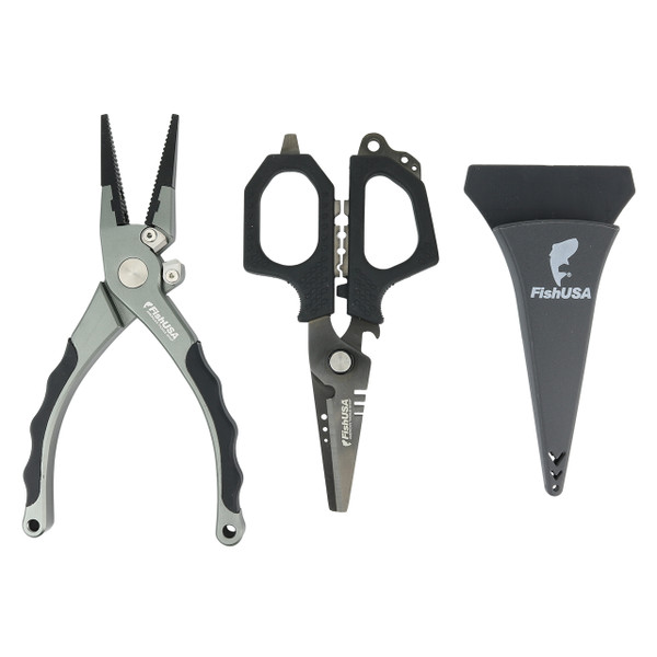 FishUSA Knightcast Tool Set pliers, braid scissors and scissors sheath