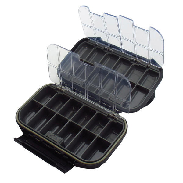 FishUSA Premium Dual Compartment Utility Box open medium size inner lids open