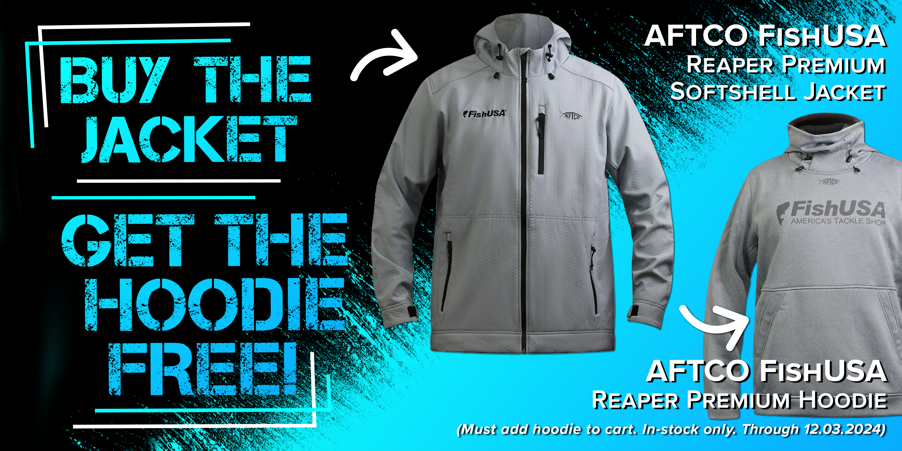 Buy A AFTCO FishUSA Reaper Premium Softshell Jacket Get A ATFCO FishUSA Reaper Premium Hoodie Free Must add hoodie to cart. In-stock only. Through 12.03.2024)